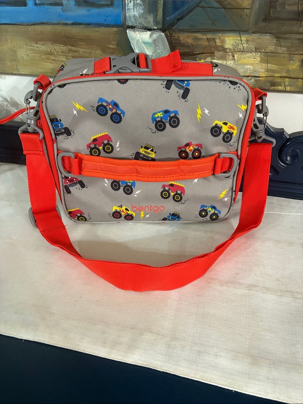 Bentgo Kids Gray and Red Monster Truck Lunch Bag EUC